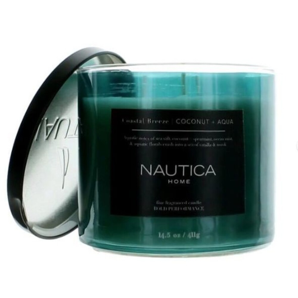 NAUTICA Scented Candle Coastal Breeze Coconut & Aqua Soy 3-Wick Jar Long Lasting
